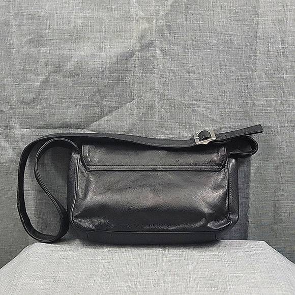 Picard Small Black Leather Messenger flap Shoulder Bag w/ Silver Buckle Hardware - Picture 6 of 11